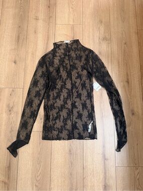 Free People Mesh Black Long Sleeve Top